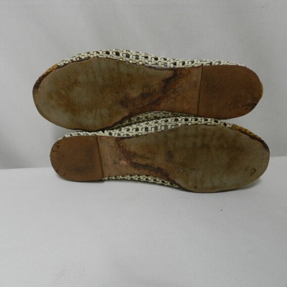 Tory Burch Chelsea Leather Woven Logo flats slides mustard white Size Sz 8.5 - Picture 11 of 13